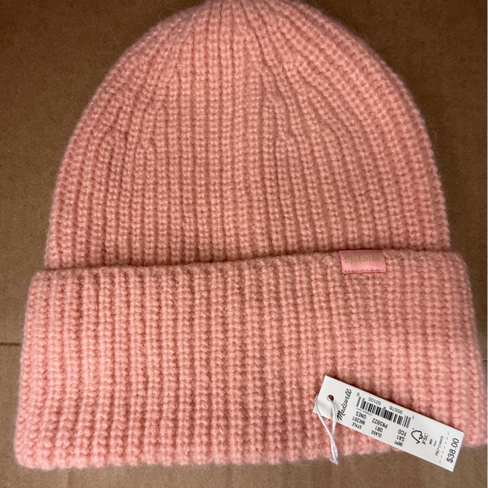 Madewell Alpaca Blend Ribbed Cuffed Beanie Hat Pink NH391 PK5922 One Size NWT